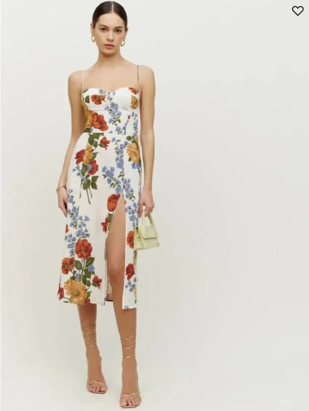 Reformation Juliette Midi Dress Formosa Floral Size 10 Sweetheart Tie Strap - Picture 3 of 15